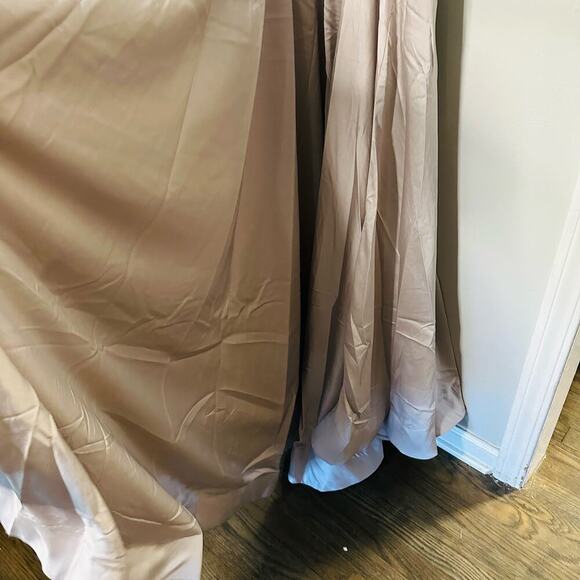 La Femme Pleated Bodice Strapless Silver Satin High Slit Gown Dress size 12 - Picture 15 of 16